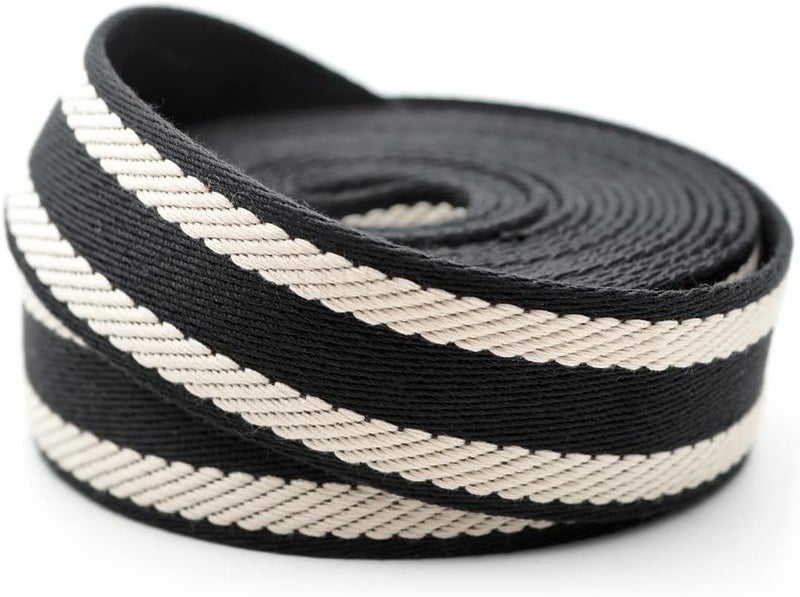 CRAFTMEMORE 1.5 Inches Cotton Webbing Strap, Spiral Pattern, Heavy Webbing Straps for Arts and Crafts, Luxury Bag Strap (5 Yards, Black-Ivory) - Image 1